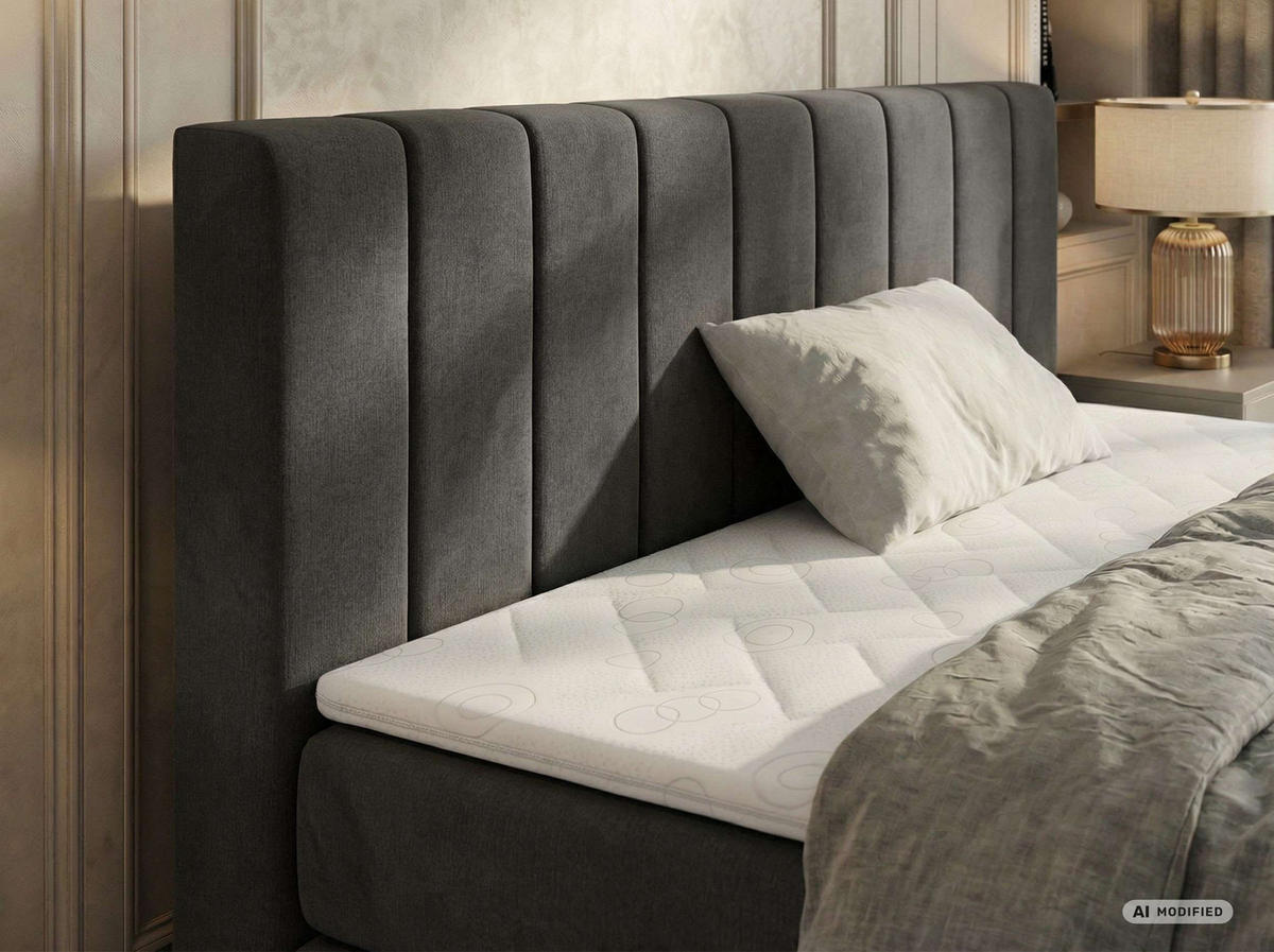 BOXSPRINGBETT ALVER KING DUO 200/200 - Dunkelgrau Velvet - Topper T25 - H4 - Dunkelgrau/Schwarz, Kunststoff/Textil (200/200cm) - MKS