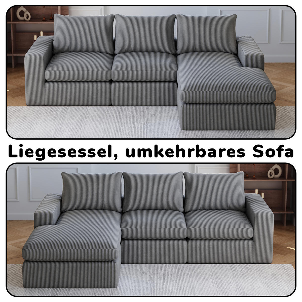 ECKSOFA DE-34529 modular mit 3 Nackenkissen Dunkelgrau - Dunkelgrau, Textil (160/251cm) - ComfortXL
