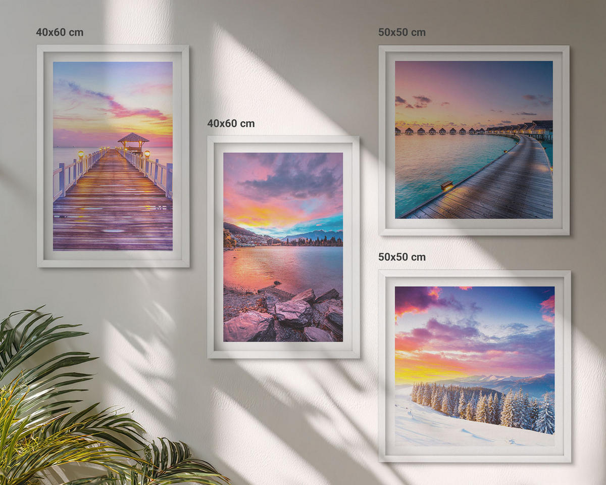 WANDBILDER 4er-Set - 50x50 cm & 40x60 cm Weißer Rahmen - Winterlandschaft des Pierbergs - Weiß, Kunststoff (50/50cm) - ArtPrintCave