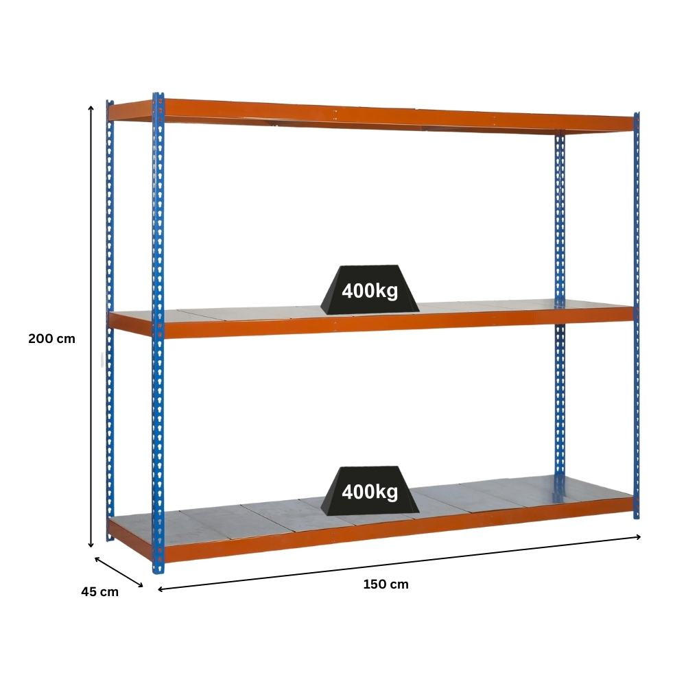 SCHWERLASTREGAL BIG METAL YETI THREE | HxBxT 200x150x45cm | Fachlast 400kg | Blau-Orange - Gelb, Metall (150/200/45cm) - PROREGAL
