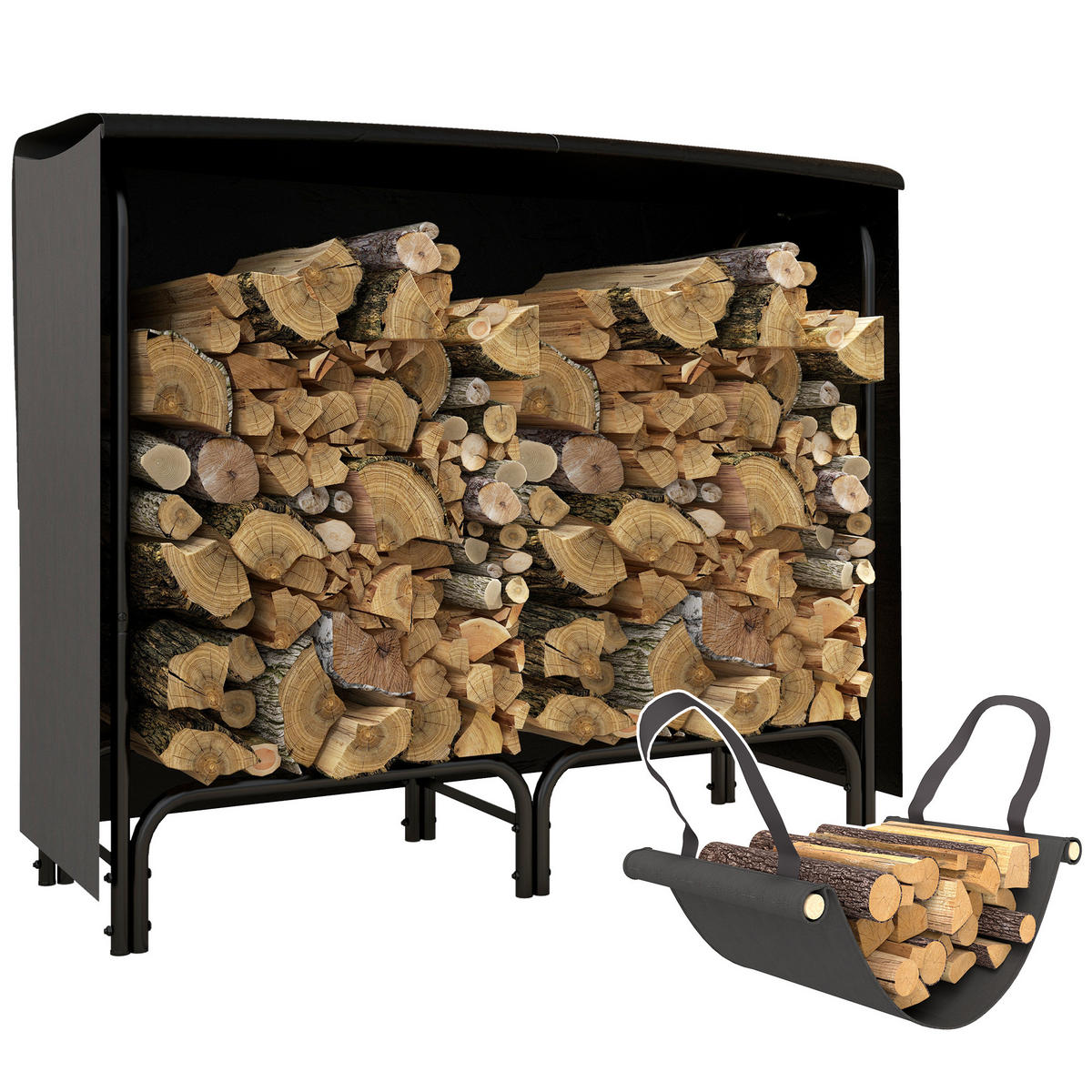 KAMINHOLZREGAL bis 150 kg - Schwarz, Metall (36/99/120cm) - Outsunny