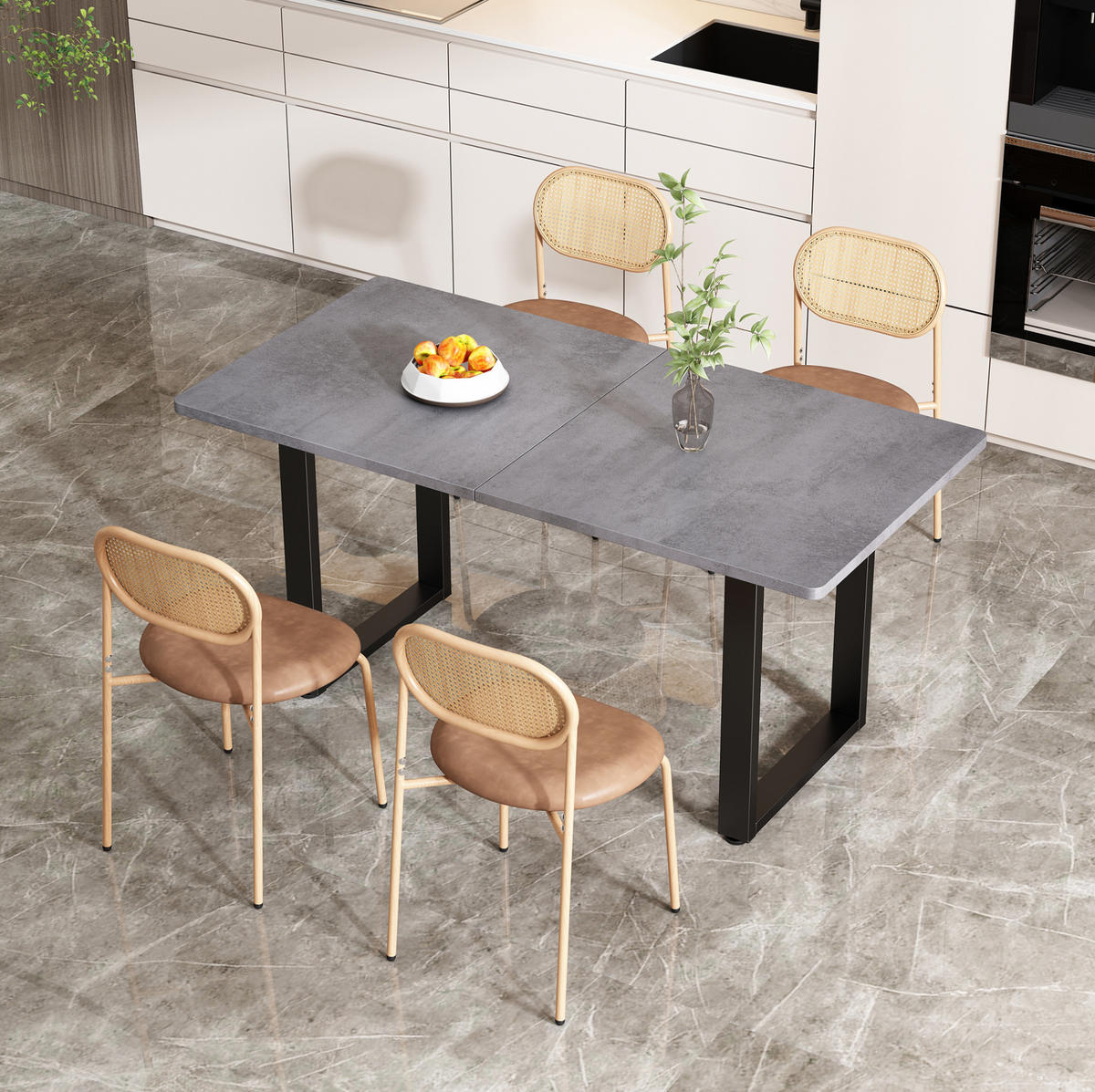 ESSZIMMERSTUHL 4er-Set mit Rattan-Rückenlehne PU Braun - Braun, Metall (46/80/48cm) - Meubliv