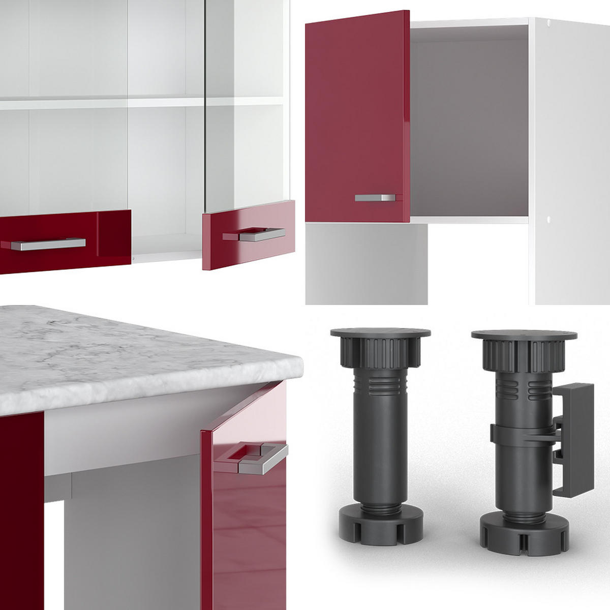 ECKKÜCHE R-Line Bordeaux Hochglanz/Weiß 237 x 247 cm, AP Anthrazit - Bordeaux/Weiß, Holzwerkstoff (247/81.6/60cm) - Vicco
