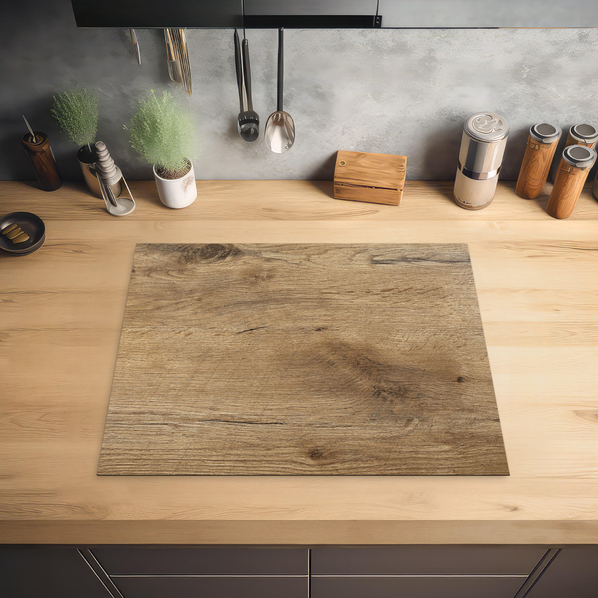 HERDABDECKPLATTE Holz - Braun - Holzoptik 65x52 cm - Eichefarben, Kunststoff (65/0.2/52cm) - MuchoWow