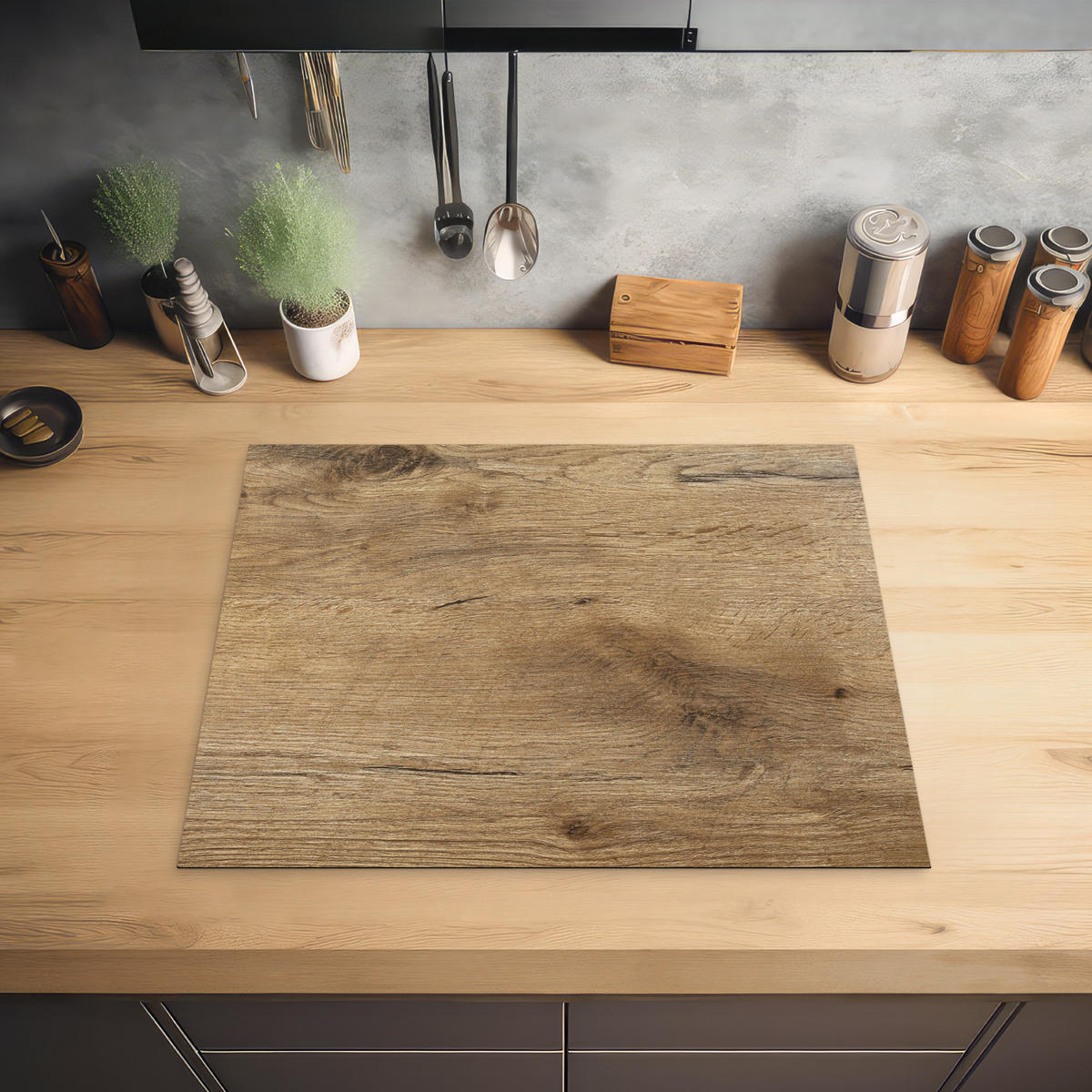 HERDABDECKPLATTE Holz - Braun - Holzoptik 65x52 cm - Eichefarben, Kunststoff (65/0.2/52cm) - MuchoWow