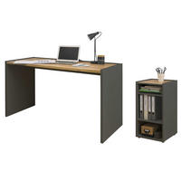 SCHREIBTISCHKOMBINATION 2-teilig grau matt, Eiche Wotan 143 cm, Büromöbel Set mit Bürocontainer - Eiche Wotan/Schwarz, Holzwerkstoff/Kunststoff (62/143/76cm) - Furn.Design