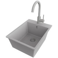 GRANITSPÜLE Riga, 2-er set Grau 38/50 cm 1 Becken + Küchenarmatur 32/20 cm + Ablauf-Set ab 40er Unterschrank - Grau, Kunststoff (38/20/50cm) - Primagran