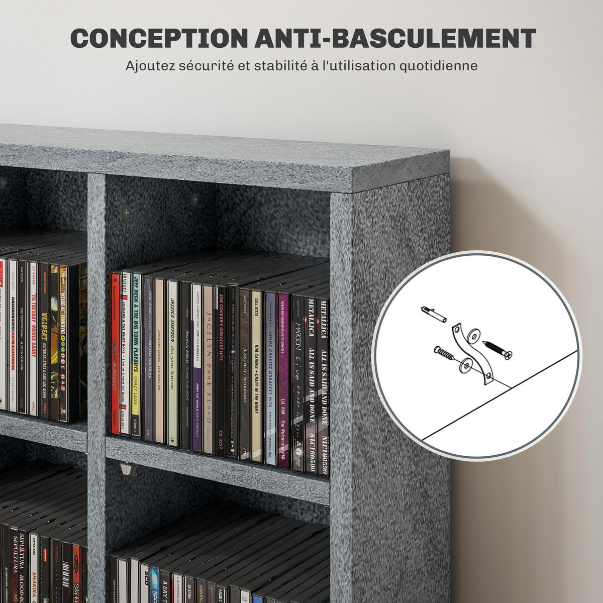 CD-REGAL DE-14449 für 456 CDs/336 DVDs, verstellbare Böden Grau - Grau, Holzwerkstoff (20/130.5/89cm) - ComfortXL