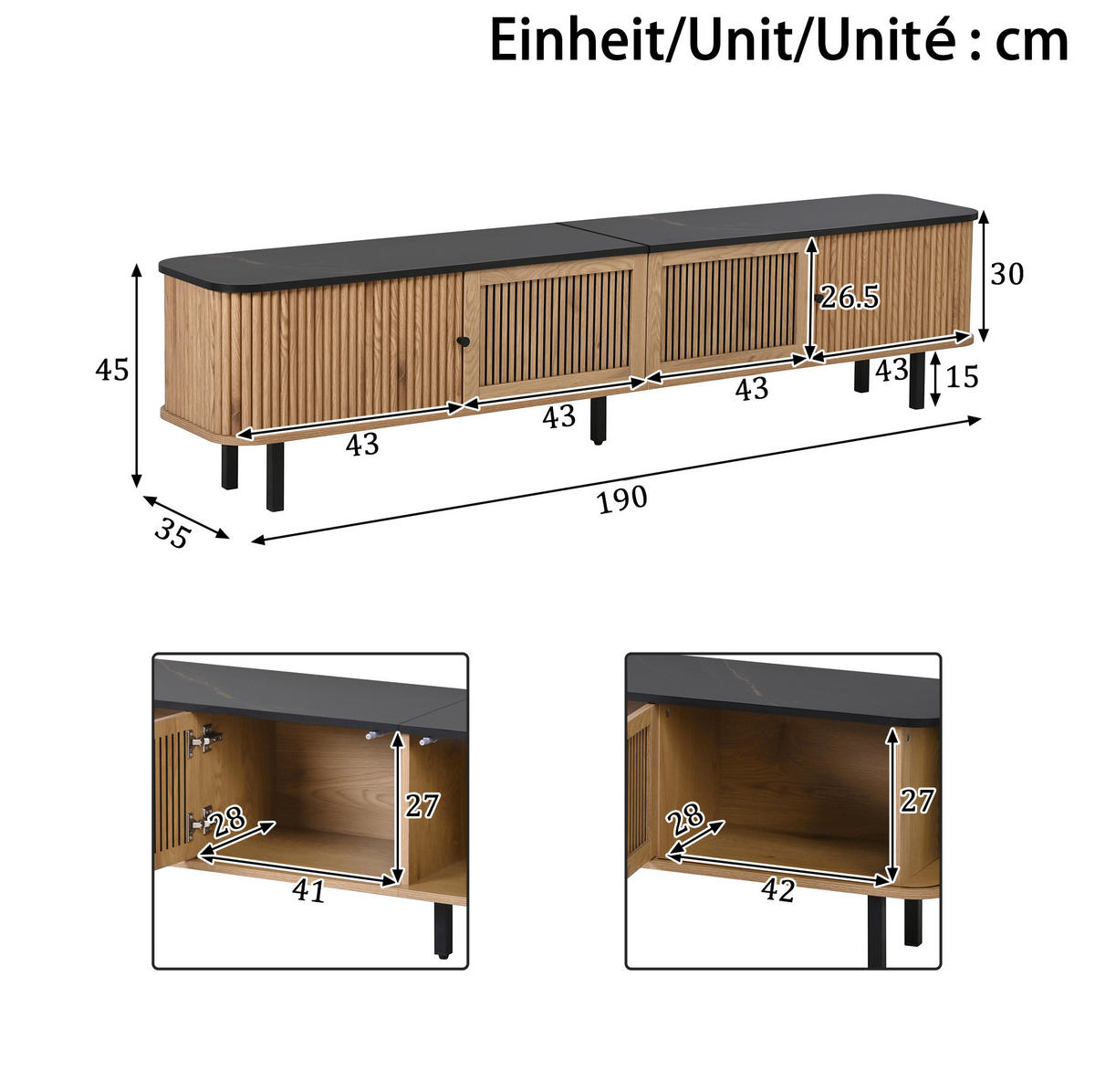 TV ormarić 190/35/45 cm boja hrasta od MDF-a i iverice s kliznim i rešetkastim vratima - smeđa, drvni materijal (190/45/35cm) - OKWISH