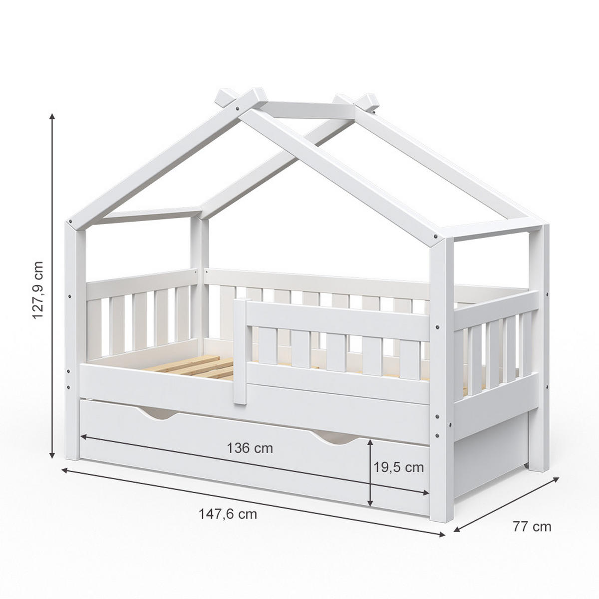 HAUSBETT Design Weiß 70x140 cm mit Schublade und Matratze - Weiß, Holz (70/140cm) - VitaliSpa