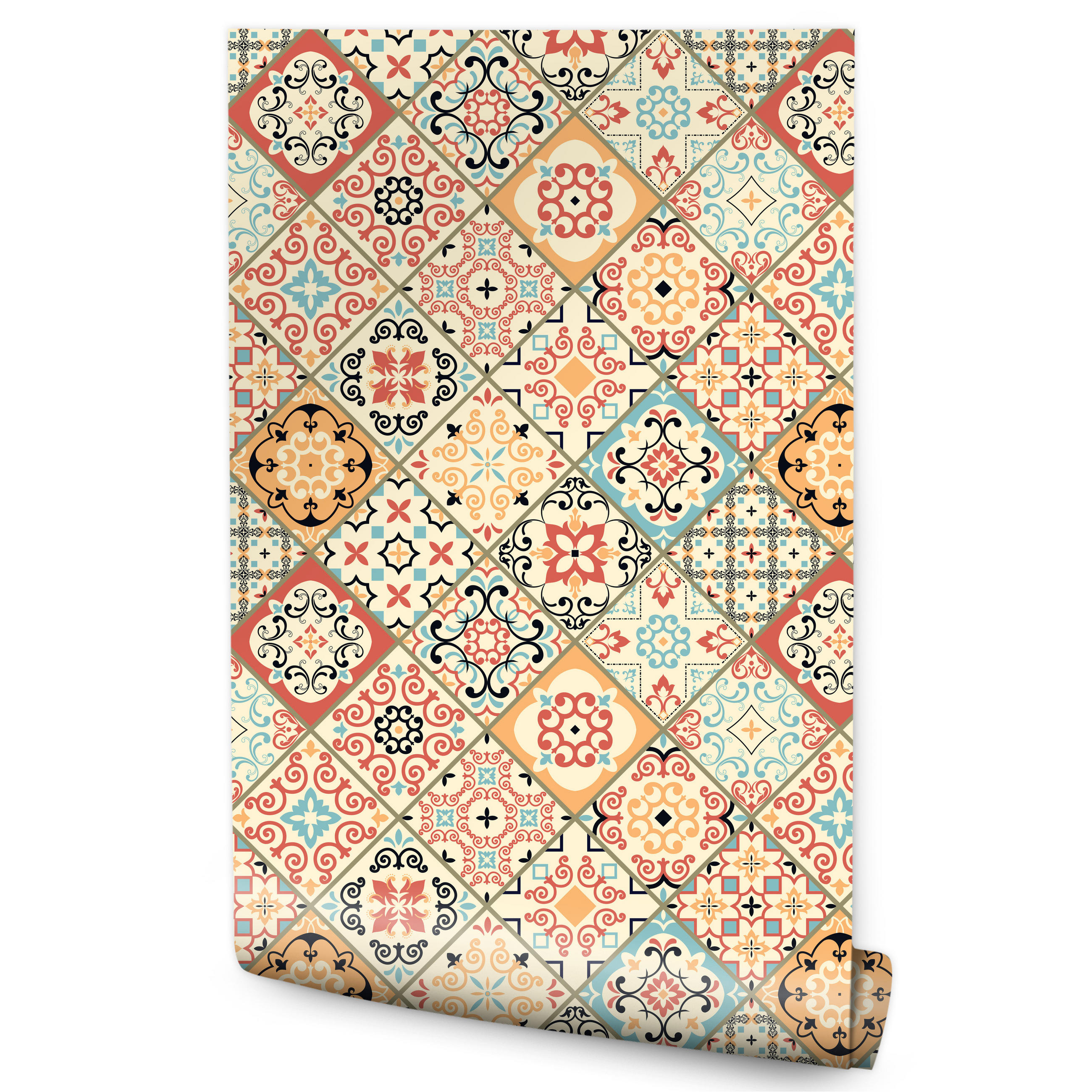 VLIESTAPETE Orientalische Fliesenmosaik-Optik – Bunt – 50x1000 cm - Multicolor, Papier (50/1000cm) - Muralo