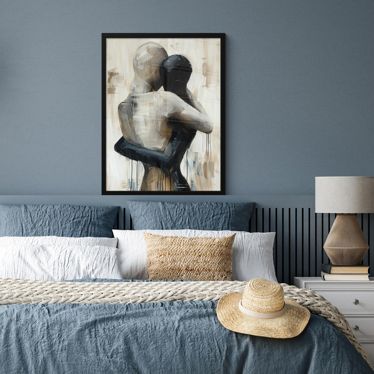GERAHMTES BILD Abstrakt - Liebe - Schwarz und weiß - Modern 60x80 cm - Schwarz, Papier (60/80cm) - MuchoWow