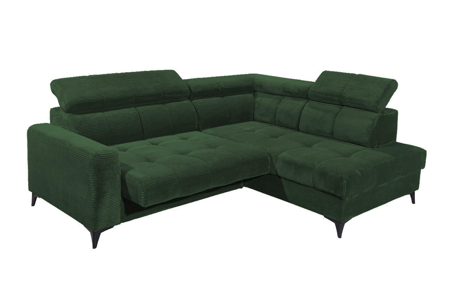 ECKSOFA mit elektronische Sitztiefenverstellung, USB-Anschluss und stilvollem Breitcord-Bezug - Grün, Textil (200/243cm) - ed exciting design