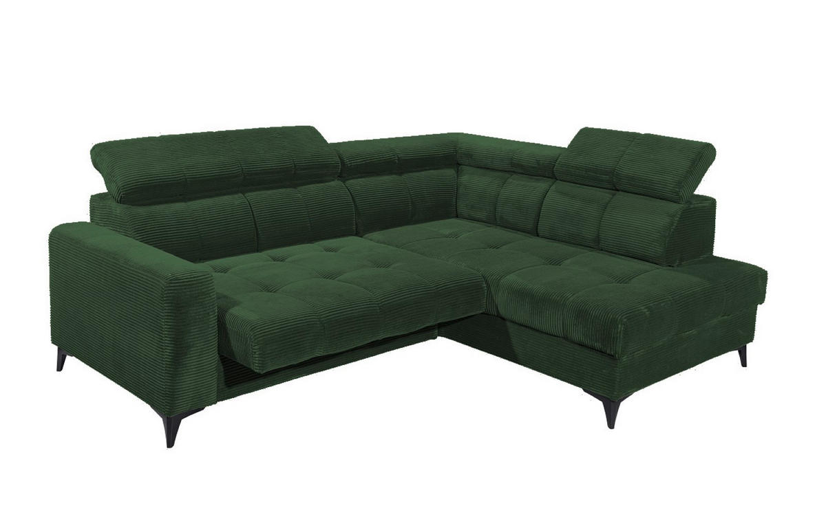 ECKSOFA mit elektronische Sitztiefenverstellung, USB-Anschluss und stilvollem Breitcord-Bezug - Grün, Textil (200/243cm) - ed exciting design