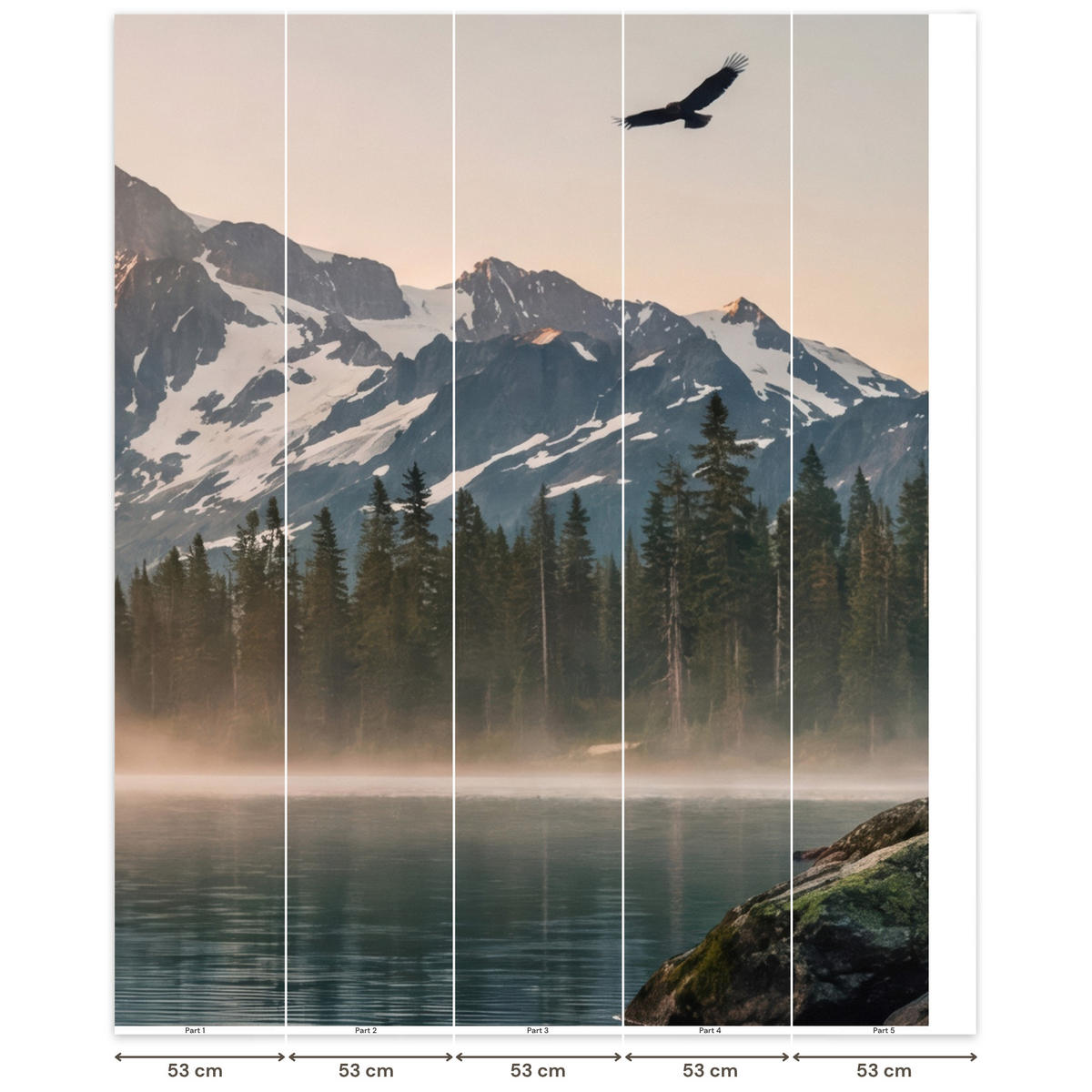 TAPETE - Berge - Wasser - Bäume - 260x300 cm - Multicolor, Papier (260/300cm) - OnlyWow