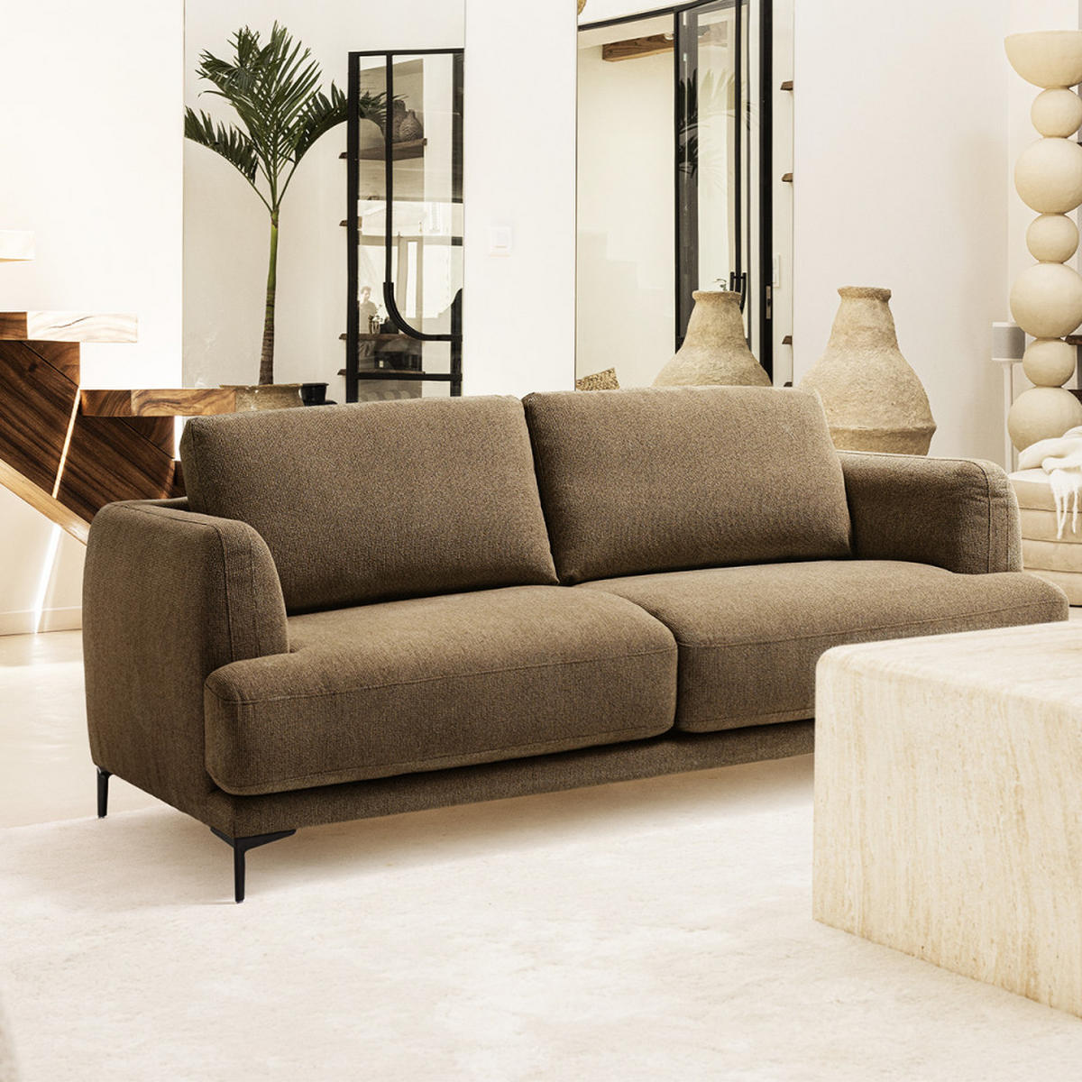 BETTSOFA - Karamell - Bernsteinfarben, Textil (202/88/103cm) - Drawer