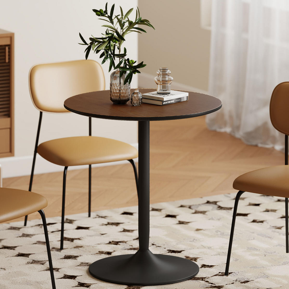 ESSTISCH Runder DE-16512 Massivholz-Furnier, 70 cm, 2 Personen Braun - Braun, Holzwerkstoff (70/70/75cm) - ComfortXL