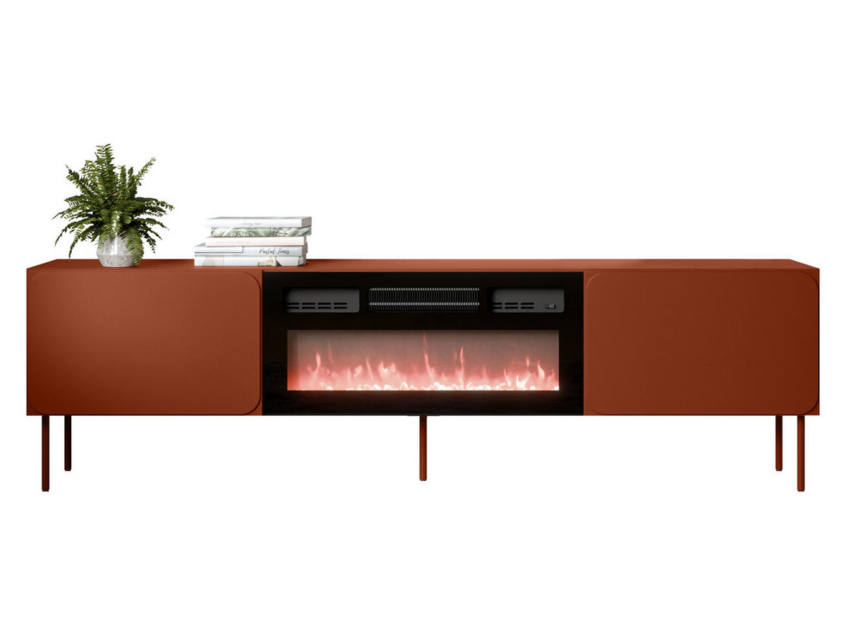 TV-LOWBOARD Rafael 200 EF mit Kamin - Rot, Holzwerkstoff/Metall (200/58/40cm) - MIRJAN24