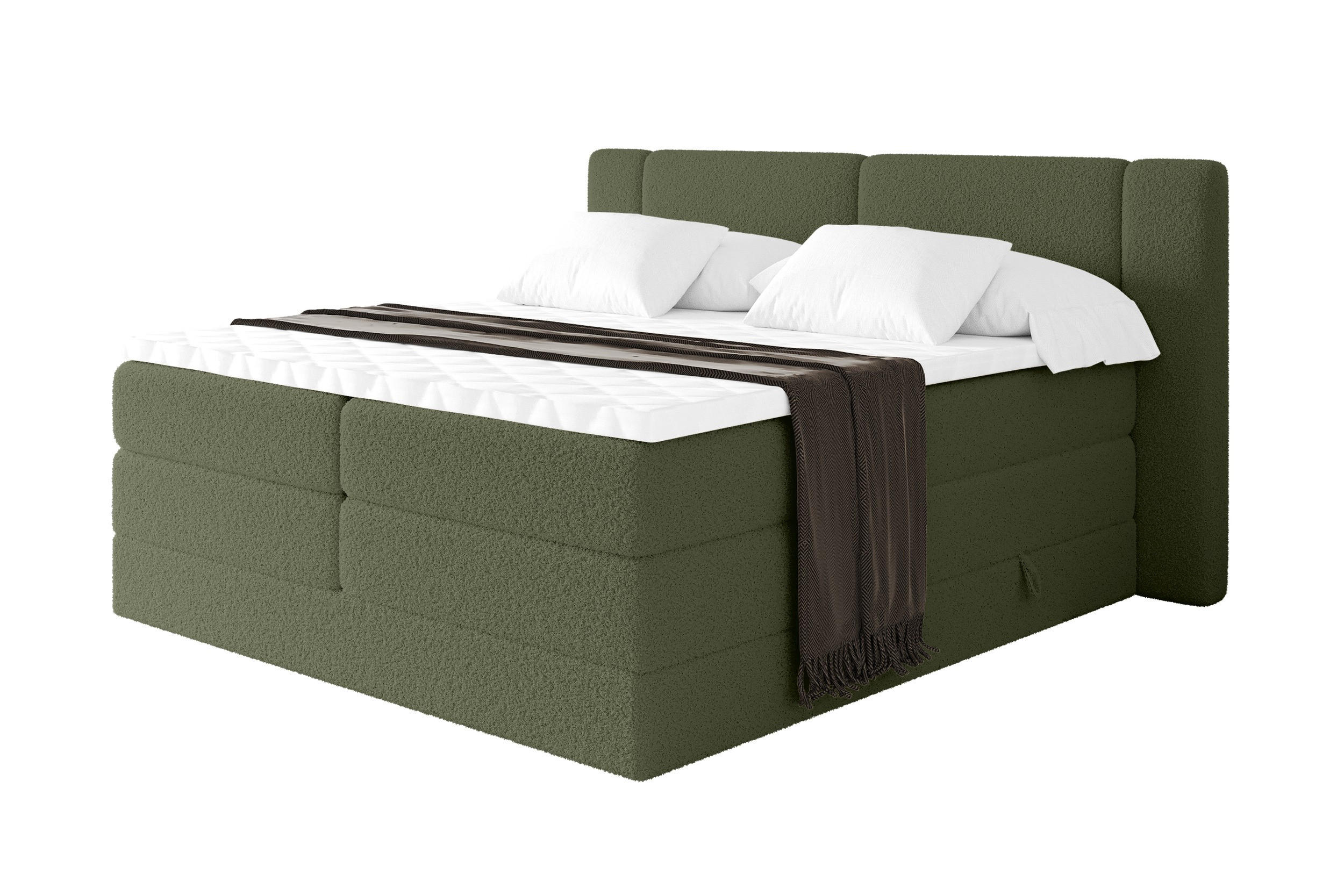 BOXSPRINGBETT mit Matratze H3/H4 - EVON KING - 140x200 cm Grün - Jadegrün, Holzwerkstoff (140/200cm) - ALTDECOR