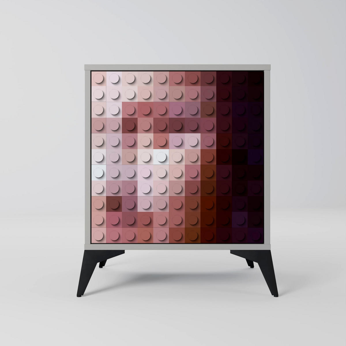 SIDEBOARD CONSTRUCTIVE ART, Grau, 57,5x42x67,5 cm, Schwarze Metall-Rahmenfüße - Multicolor/Schwarz, Holzwerkstoff/Metall (57.5/67.5/42cm) - SpaceRebels