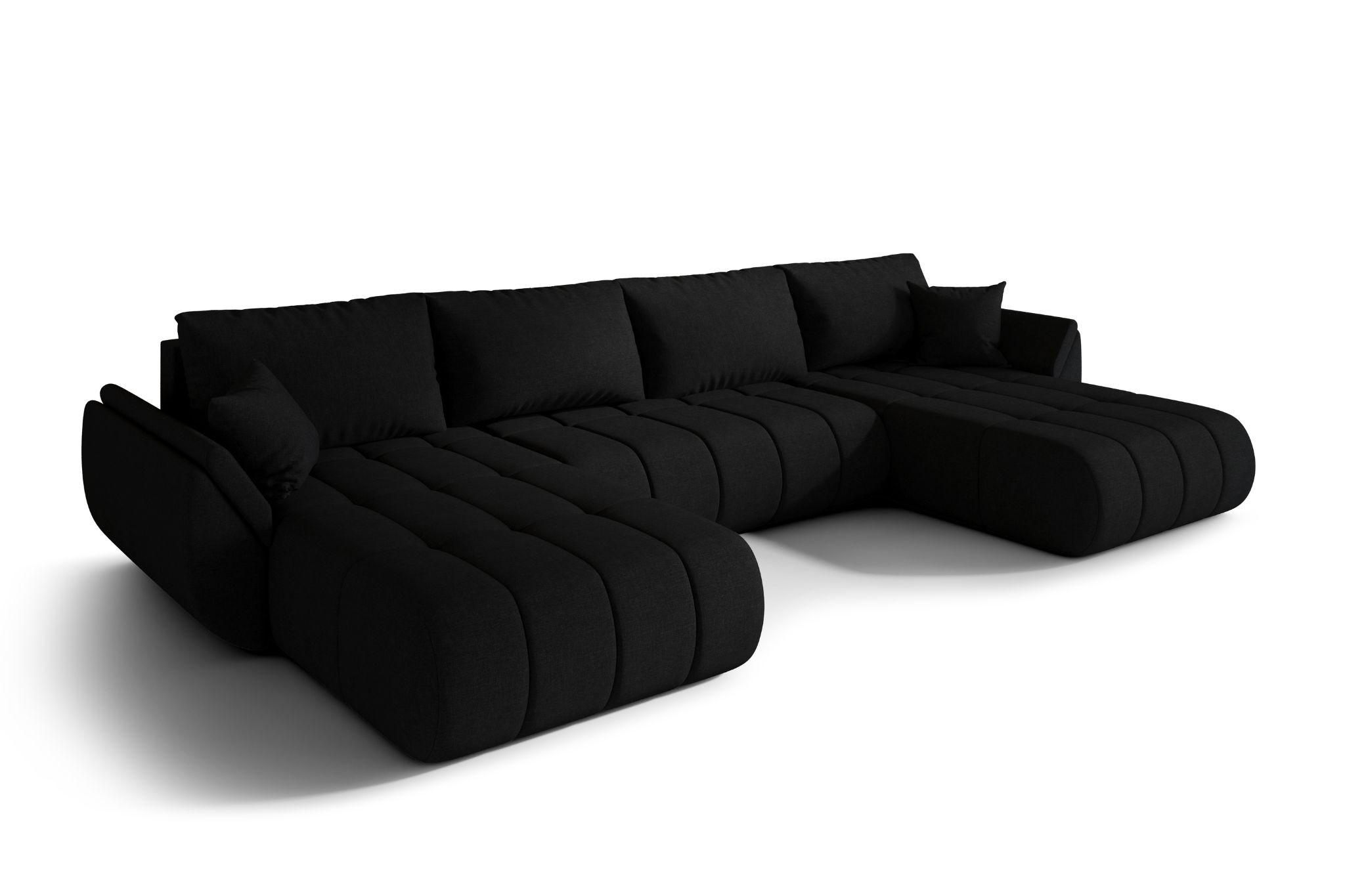 ECKSOFA mit schlaffunktion und bettkasten TOKYO U PREMIUM, stoff WIND, Schwarz - Schwarz, Holz (384/190cm) - Kaiser Möbel