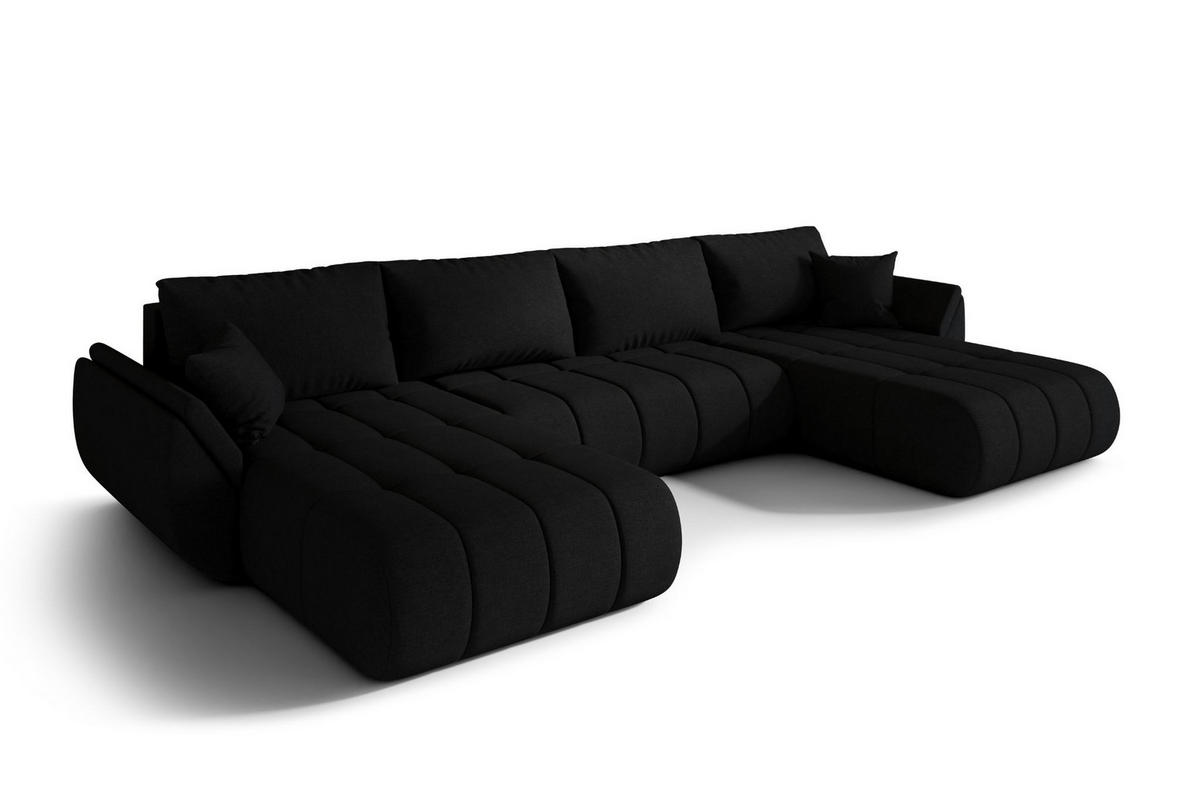 ECKSOFA mit schlaffunktion und bettkasten TOKYO U PREMIUM, stoff WIND, Schwarz - Schwarz, Holz (384/190cm) - Kaiser Möbel