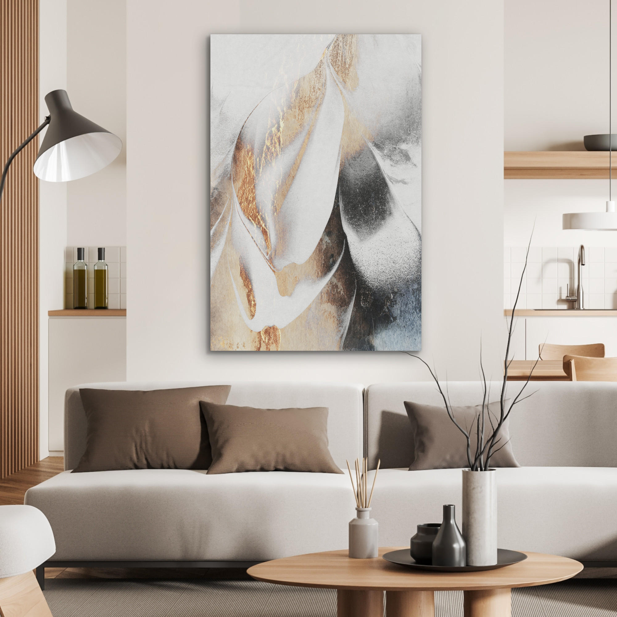 AKUSTIKPANEEL Luxus - Abstrakt - Gold - Weiß 70x100 cm - Goldfarben, Textil (70/0.9/100cm) - MuchoWow
