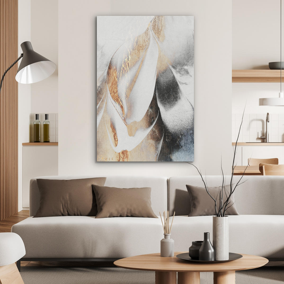 AKUSTIKPANEEL Luxus - Abstrakt - Gold - Weiß 70x100 cm - Goldfarben, Textil (70/0.9/100cm) - MuchoWow