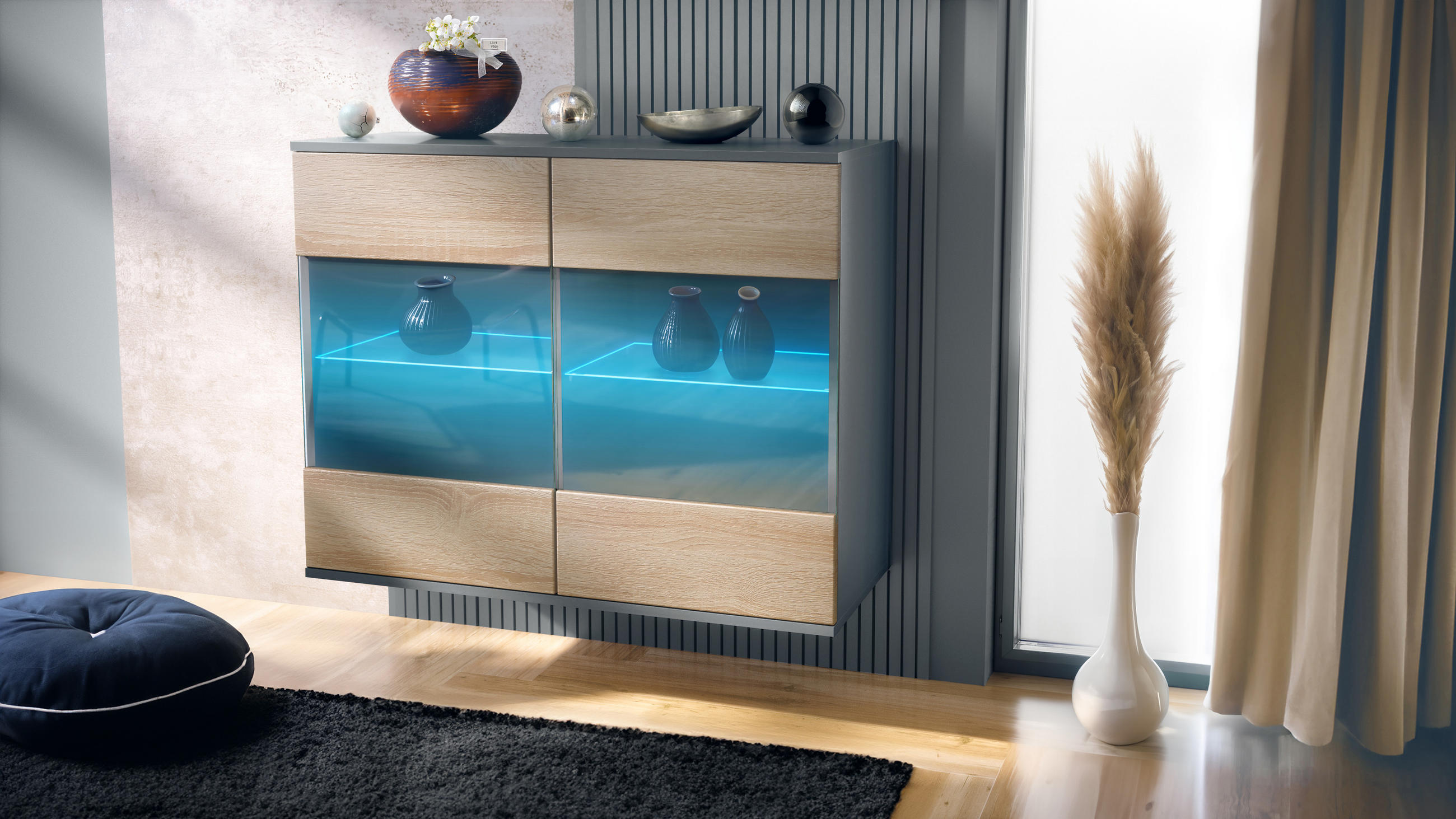 KOMMODE Bari Eiche sägerau - Eiche San Remo, Holzwerkstoff (92.5/73.5/35cm) - Vladon