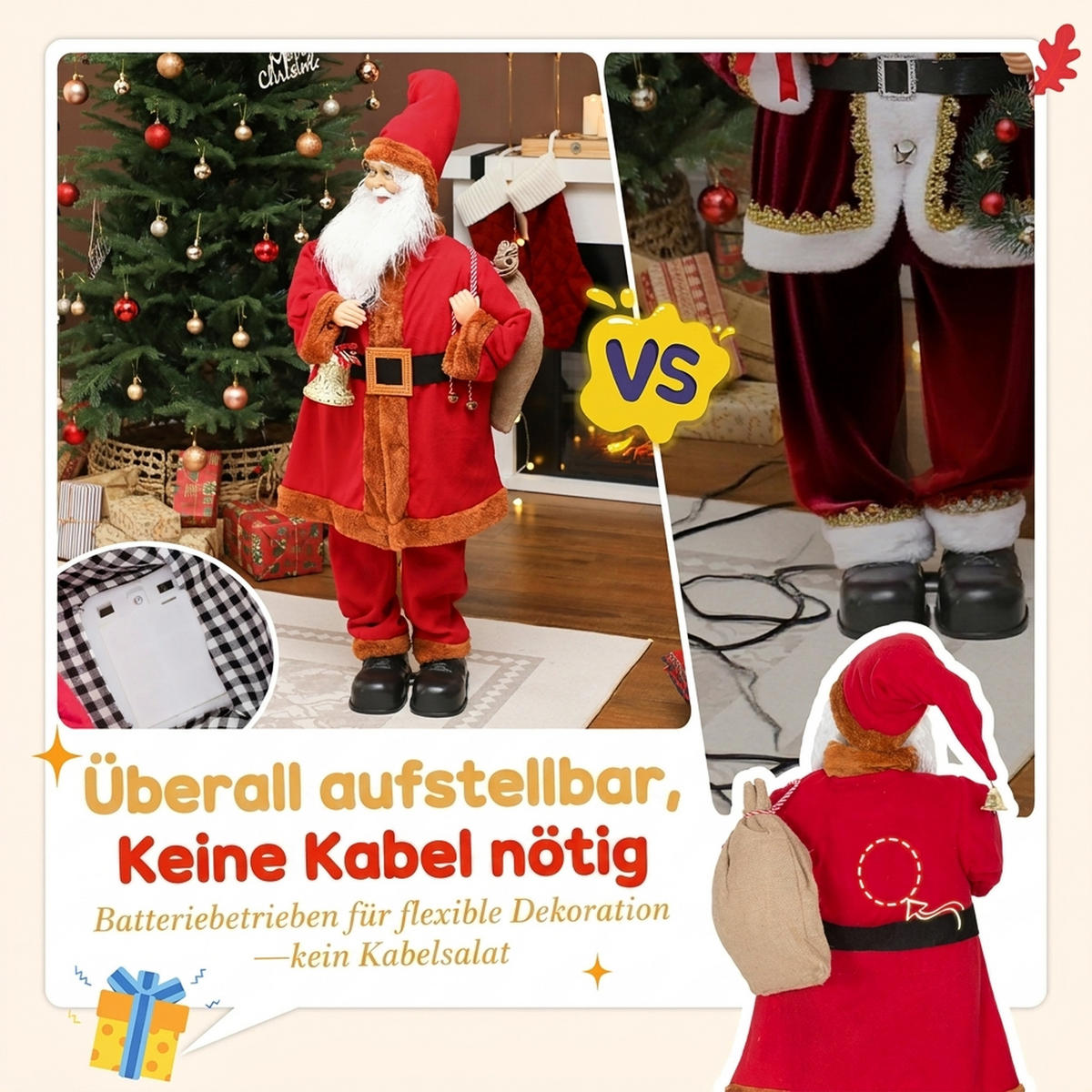 WEIHNACHTSMANN Stahl Polyester Rot - Rot, Textil (35/120/45cm) - HOMCOM