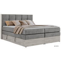 BOXSPRINGBETT ALNOR KING 160/200 - Hellgrau Velvet - Topper T25 - H4 - Hellgrau/Schwarz, Kunststoff/Textil (160/200cm) - MKS