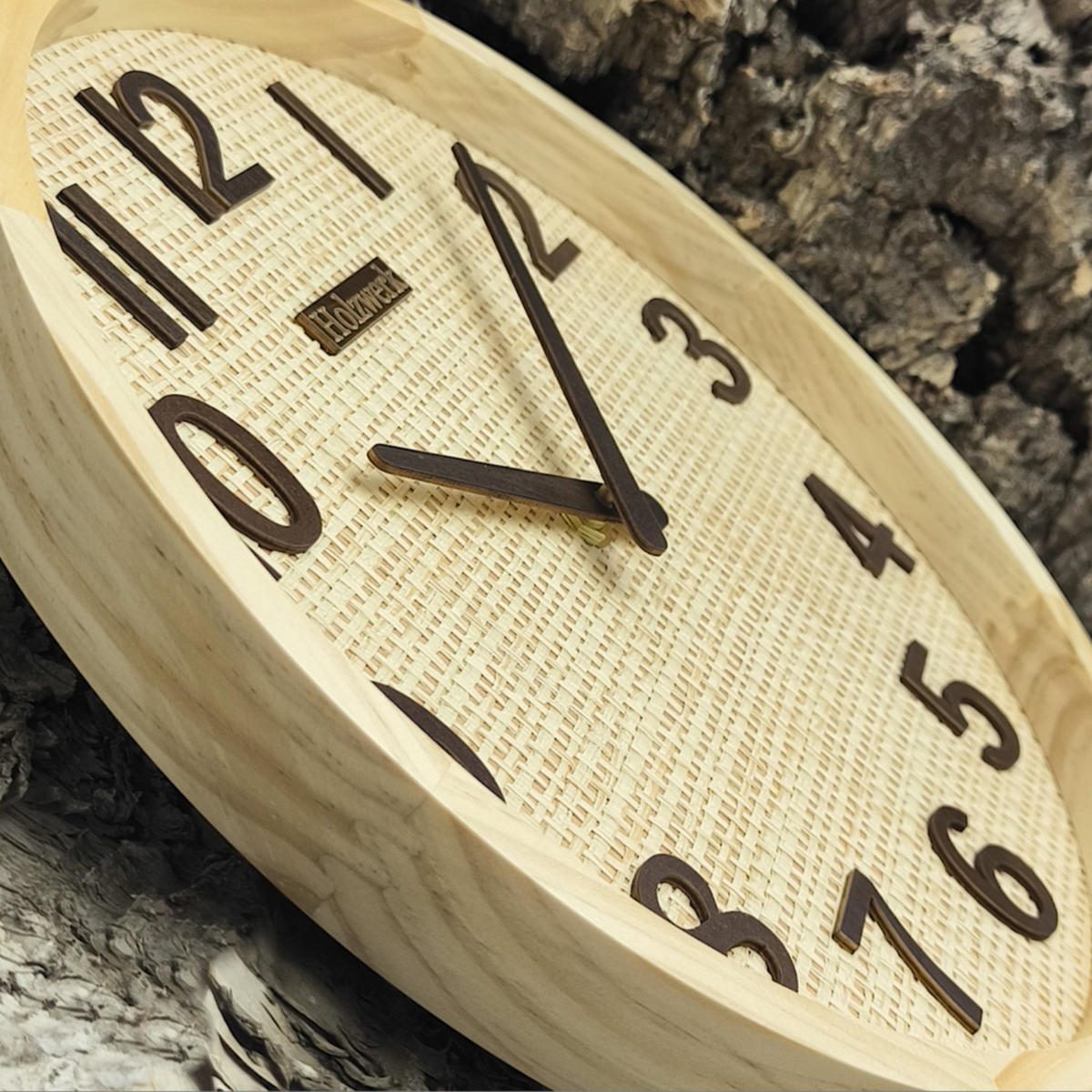 WANDUHR Holz BOHO Rattan SAARBURG Loft Wand Uhr, beige, braun - Beige/Braun, Holz/Kunststoff (30/30/4.8cm) - Holzwerk