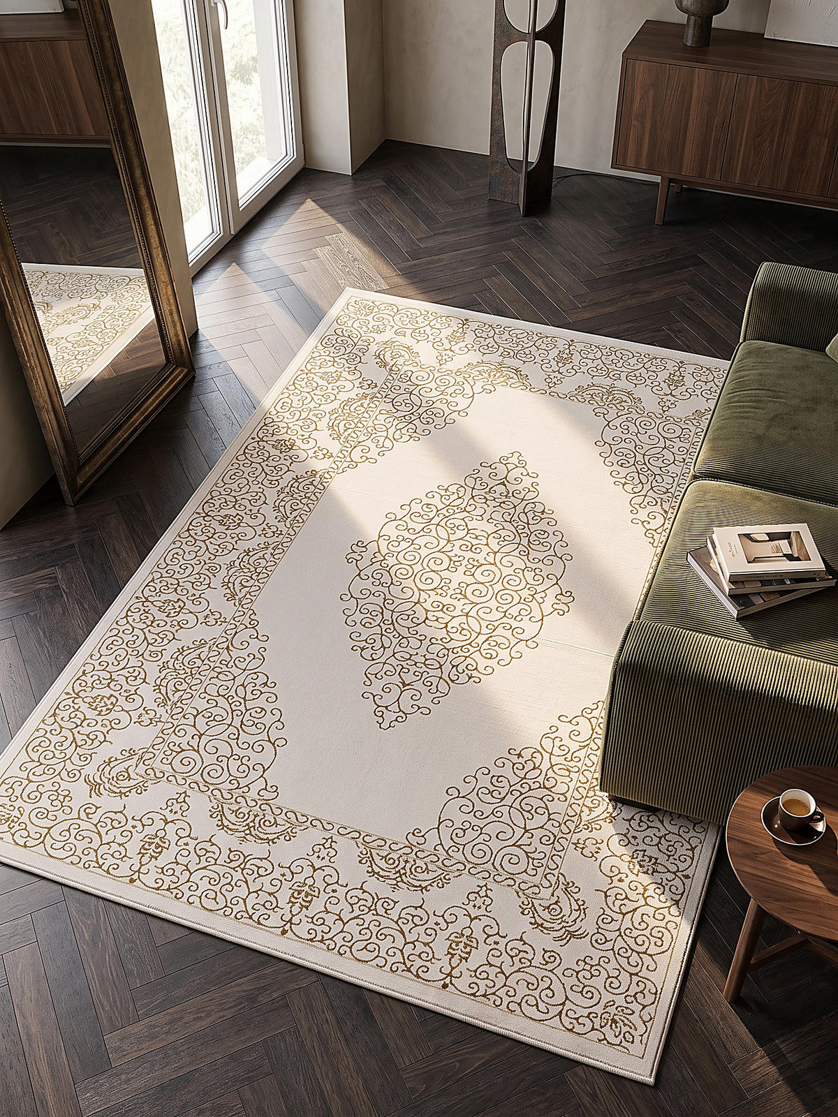 TEPPICH Kurzflor ERESMA Orient-Medaillon Polyester Creme 160 x 230 cm - Creme, Textil (160/230cm) - KADIMA DESIGN
