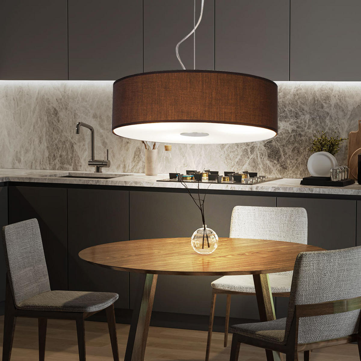 LED HÄNGELEUCHTE Stahl Braun Textil - Braun, Glas (45/45/175cm)