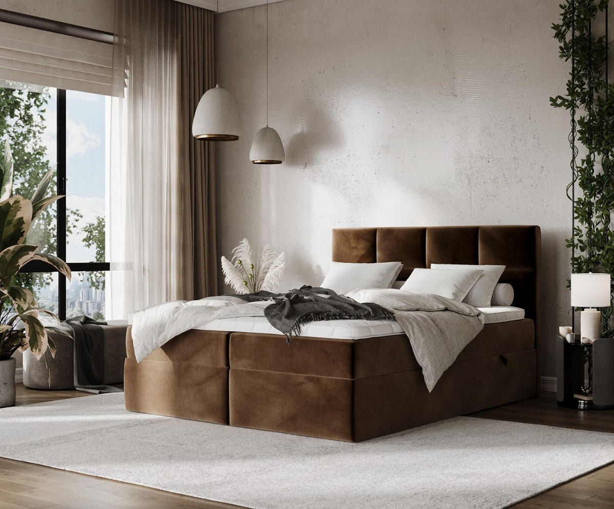 BOXBETT Oris 140/200 cm Braun im Kronos Stoff - Schwarz/Braun, Holz/Holzwerkstoff (140/200cm) - AltaBeds