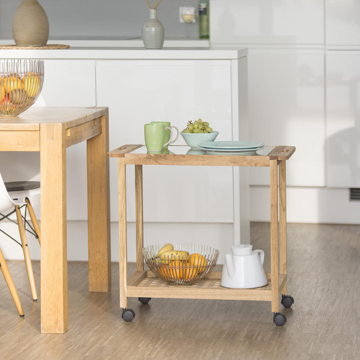 KÜCHENWAGEN - Hellbraun, Glas/Holz (66/62/38cm) - Relaxdays