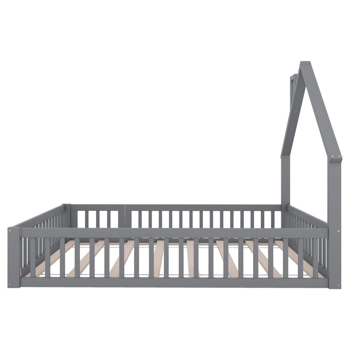 KINDERBETT mit Schutzgitter 140 x 190 cm Kiefernholz Grau - Grau, Holzwerkstoff (90/190cm) - Beauniv