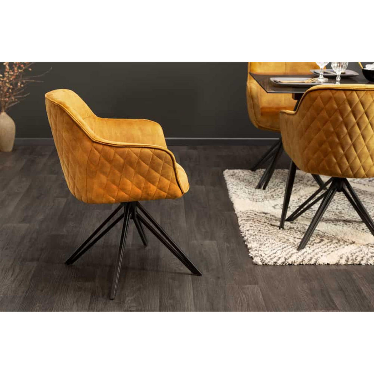 ARMLEHNSTUHL EUPHORIA Samt Senfgelb, Schwarz - Gelb/Schwarz, Textil/Metall (58/82/60cm) - riess-ambiente