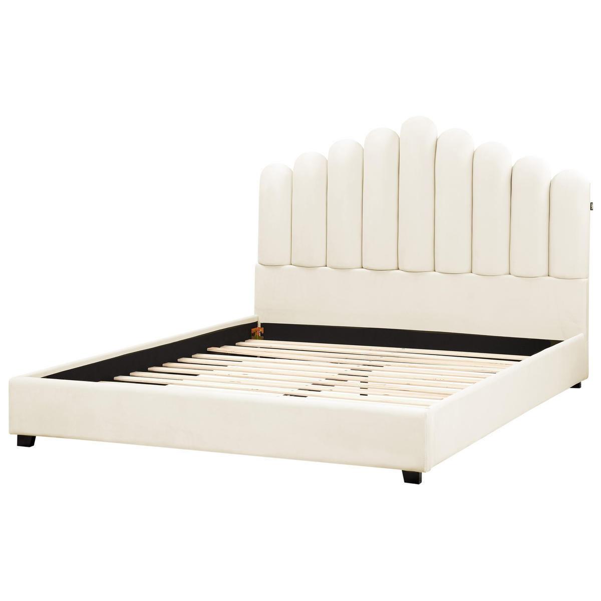 BETT mit Lattenrost 160/200 cm Cremeweiß Vincennes - Schwarz/Weiß, Textil (160/200cm) - Beliani