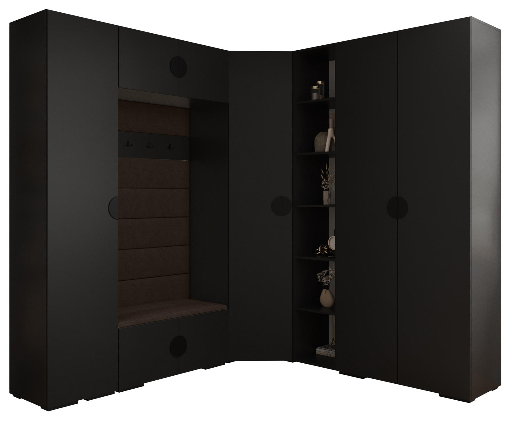 Abiks Möbel Garderoben-Set Schwarz, Dunkelbraun 231.7x236.7x47 cm