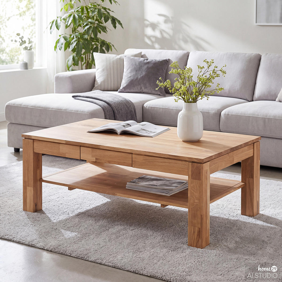MASSIVER COUCHTISCH - Eiche - Braun, Holz/Holzwerkstoff (70/115/46cm) - home24