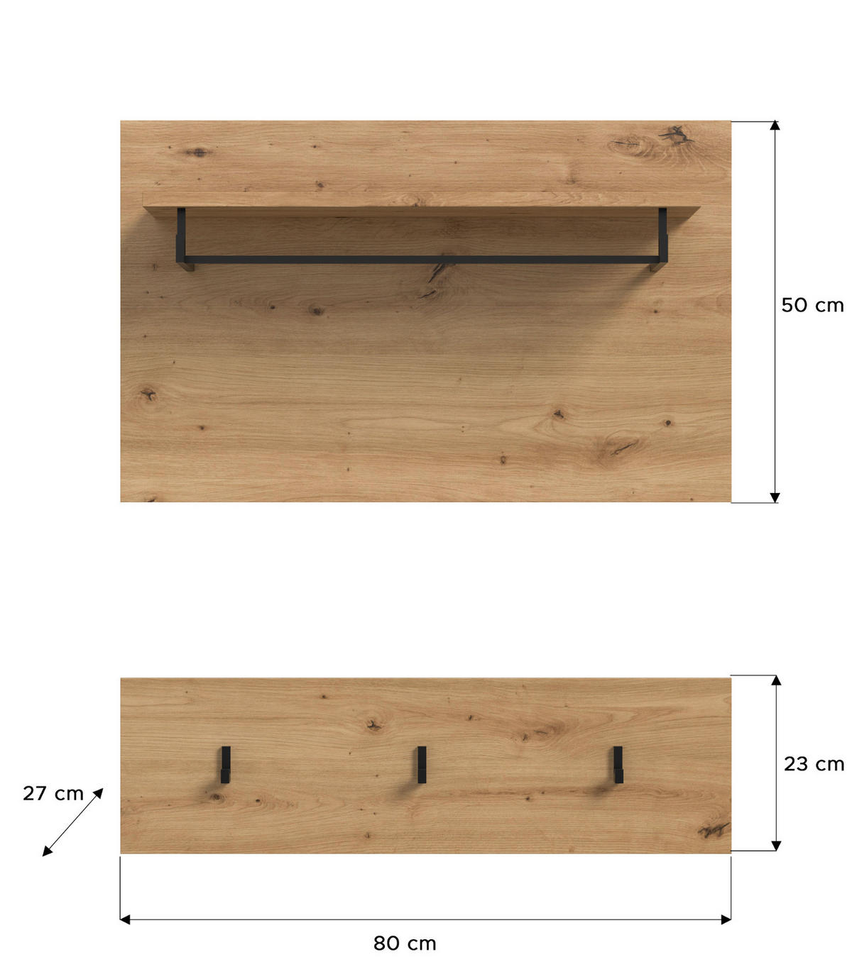 GARDEROBENPANEEL Eiche Artisan, Wandgarderobe Set 2-teilig 80 cm - Eiche Artisan, Holzwerkstoff (80/73/27cm) - Inn.Furn