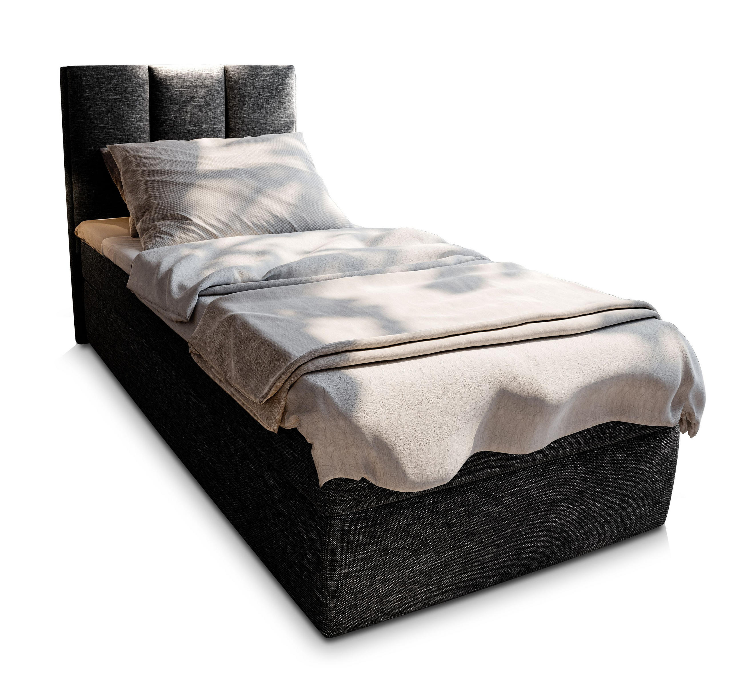 BOXBETT MERIL 90 90x200 cm mit Matratze und Topper - Schwarz - Schwarz, Holz (90/200cm) - MASSENO