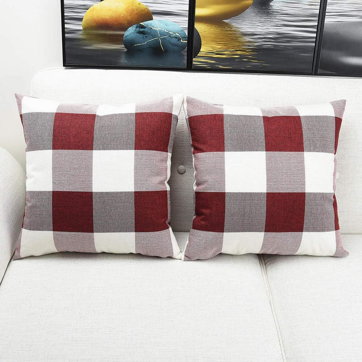 KISSENHÜLLE mit Karomuster – 45 x 45 cm – Rot (4er-Set) - Rot, Textil (45/45cm)