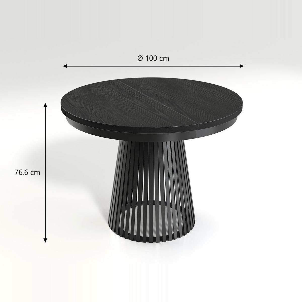 ESSTISCH Garda rund ausziehbar 100-180 x 100 x 76,6 cm Schwarz Paintflow/Schwarz - Schwarz, Holzwerkstoff (100/100/76.6cm) - Koseto