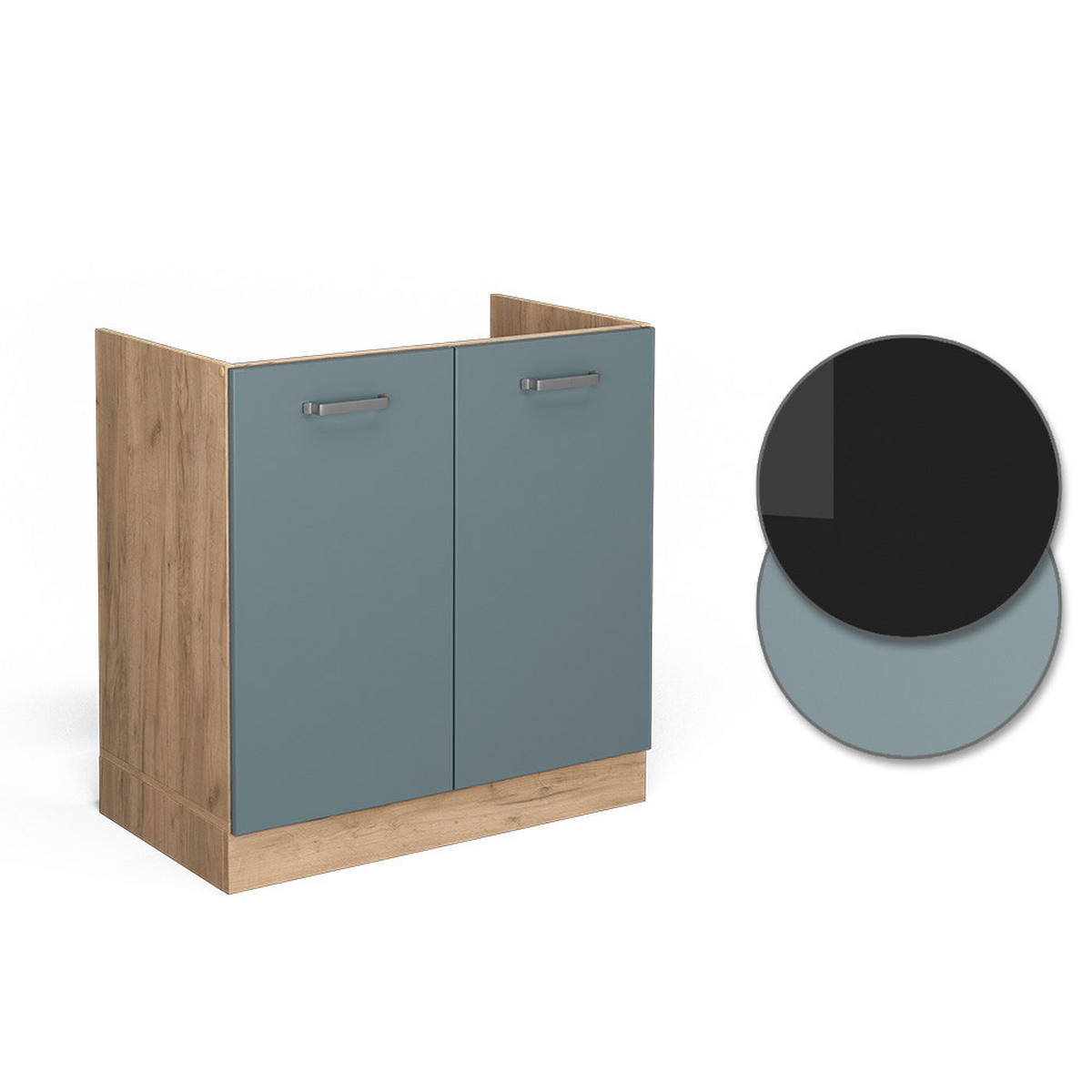SPÜLENUNTERSCHRANK R-Line Blau-Grau 80 cm, AP Anthrazit - Eiche Wotan/Blaugrau, Holzwerkstoff (80/81.6/60cm) - Vicco