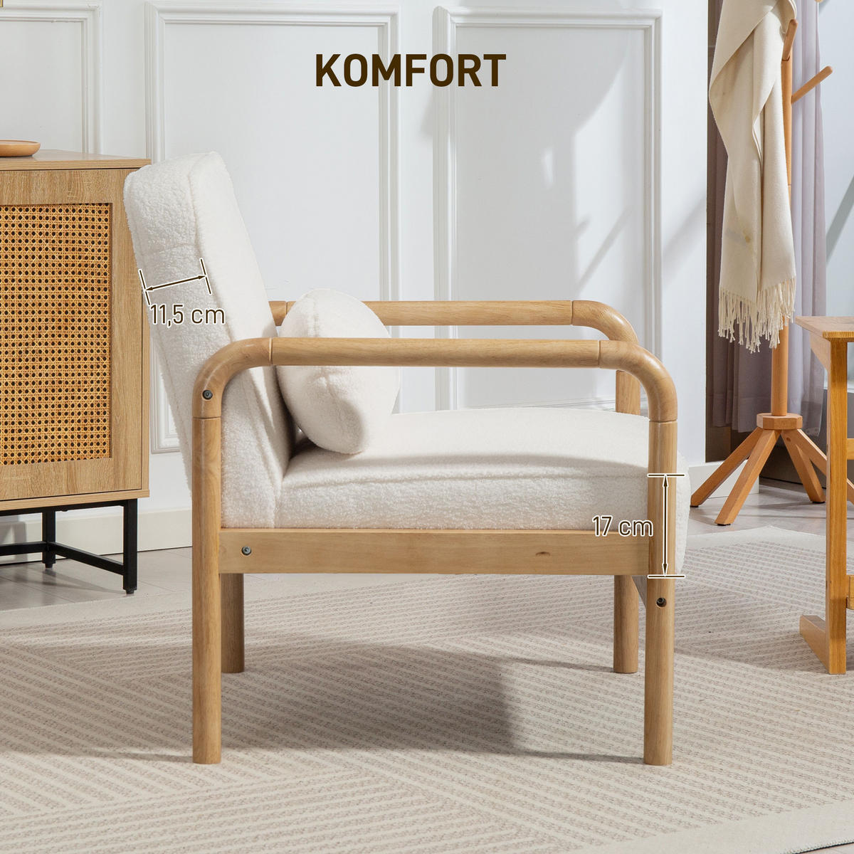 SESSEL mit Armlehnen, Holzbeine, Weiß - Weiß, Textil (80/83/67cm) - HOMCOM