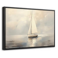 LEINWAND Bilder mit Rahmen - Segelschiff - Meer - Bewölkt - 60x40 - Creme, Textil (60/40cm) - MuchoWow
