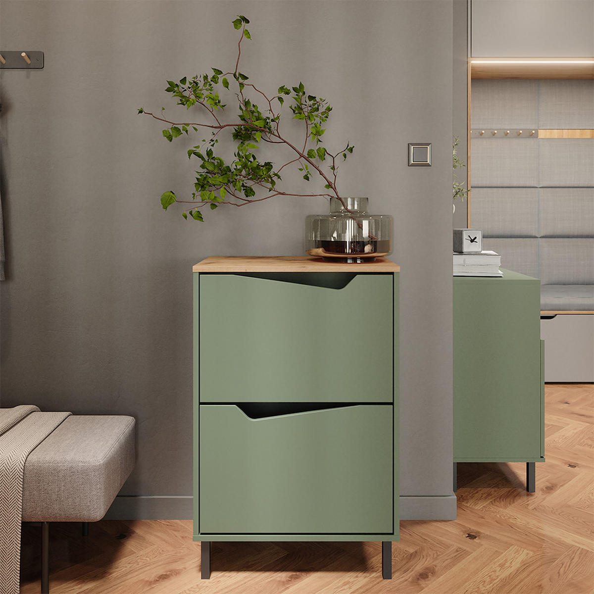 BOTNÍK NA BOTY Marelle Zelená/umělecká - světle šedá/zelená barva, kompozitní dřevo (60/91.6/38cm) - Vicco