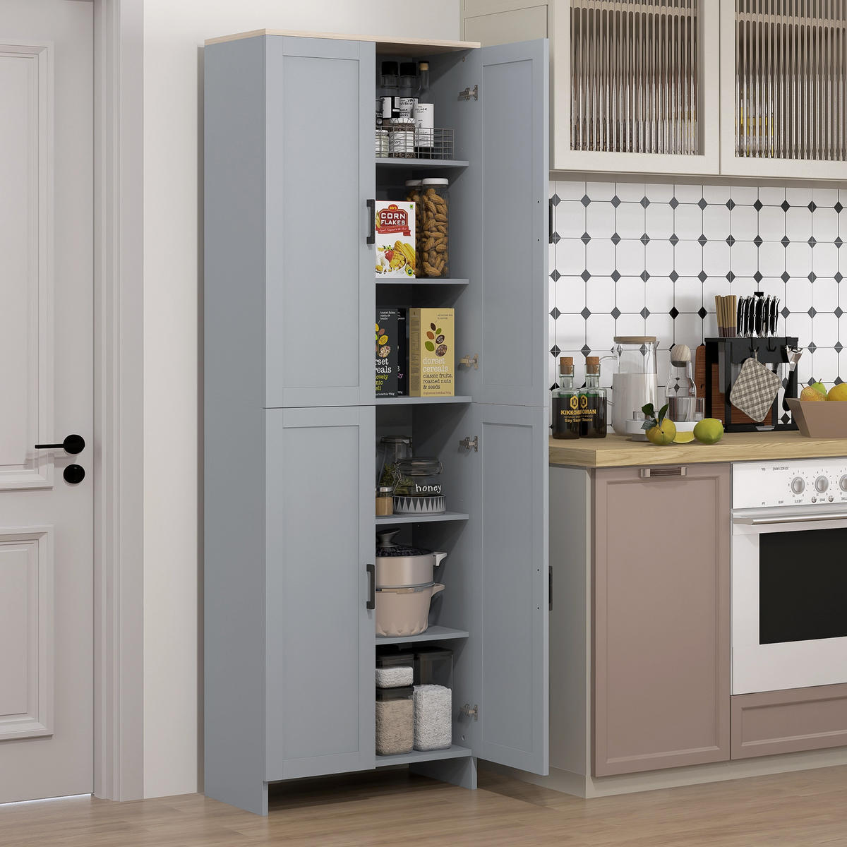HIGHBOARD DE-11104 4 Türen mit verstellbaren Böden Grau - Grau, Holzwerkstoff (30/170.5/60cm) - ComfortXL
